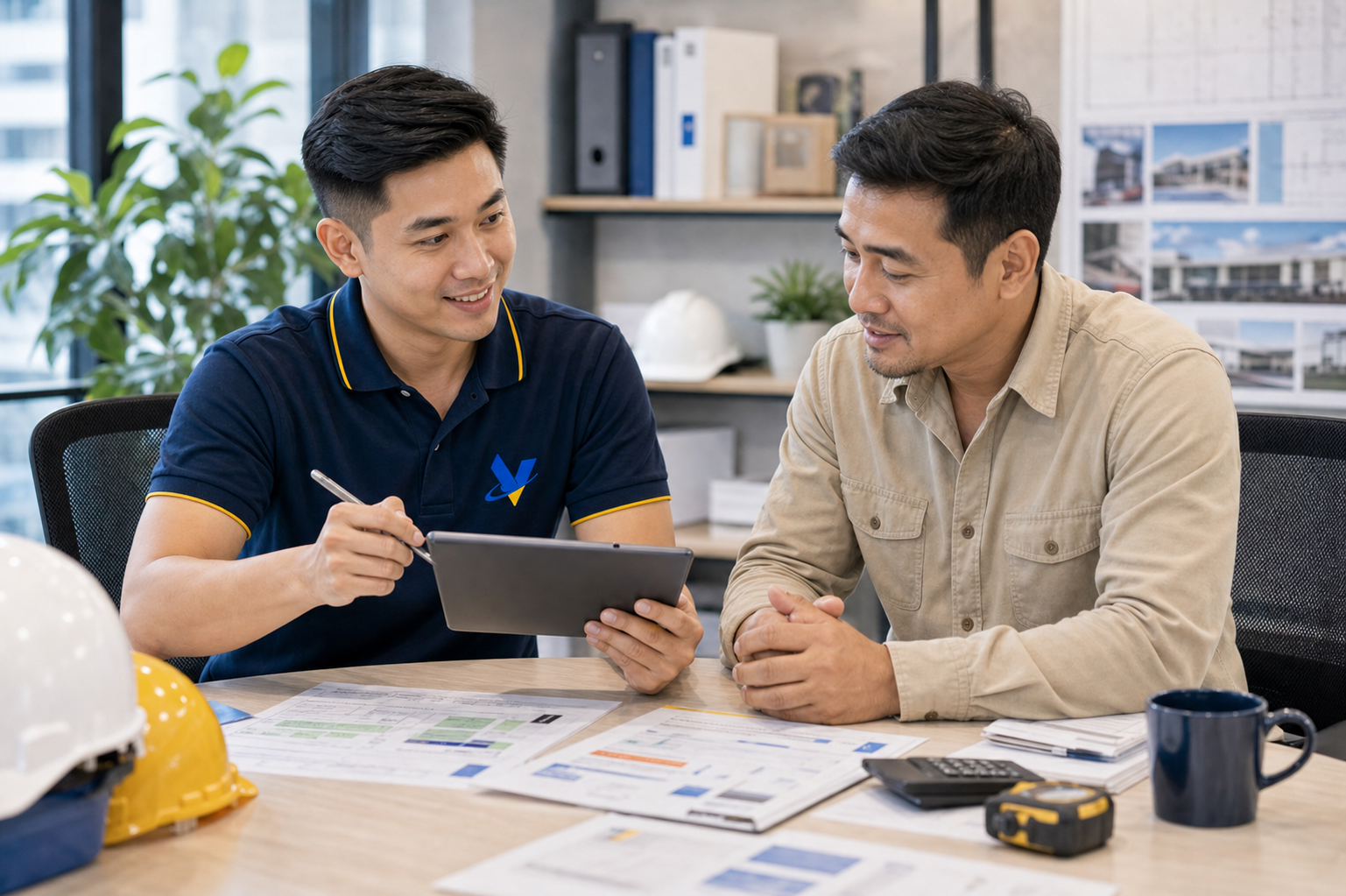 Construction account manager discussing support onboarding plan