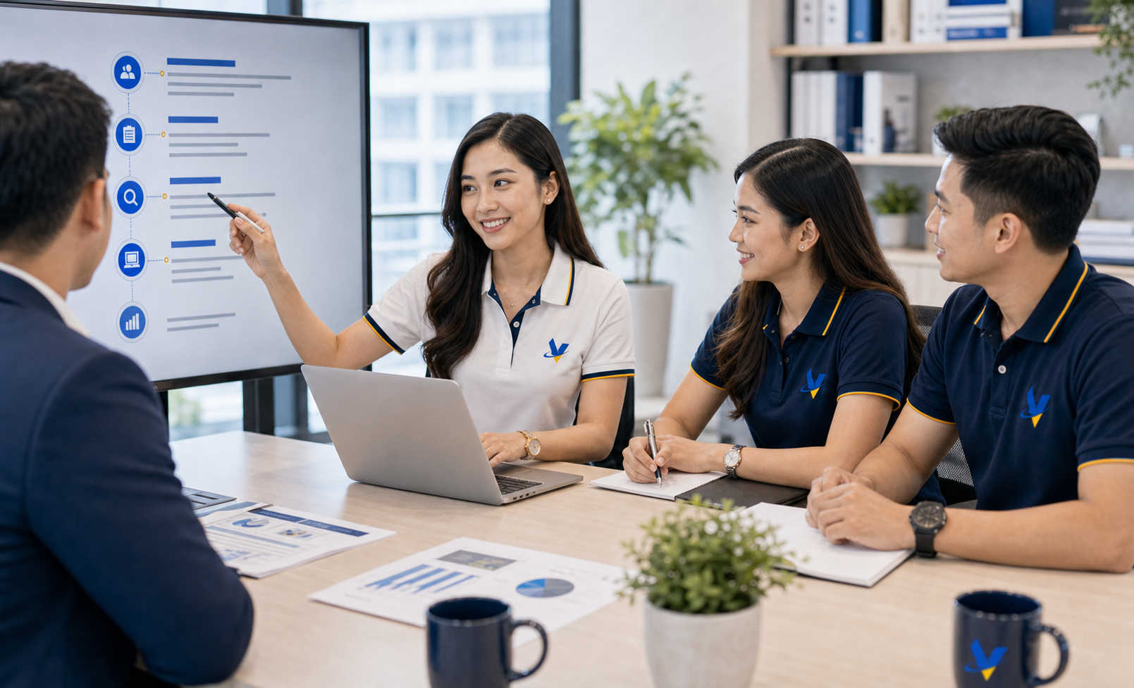 Insurance account manager presenting support onboarding plan
