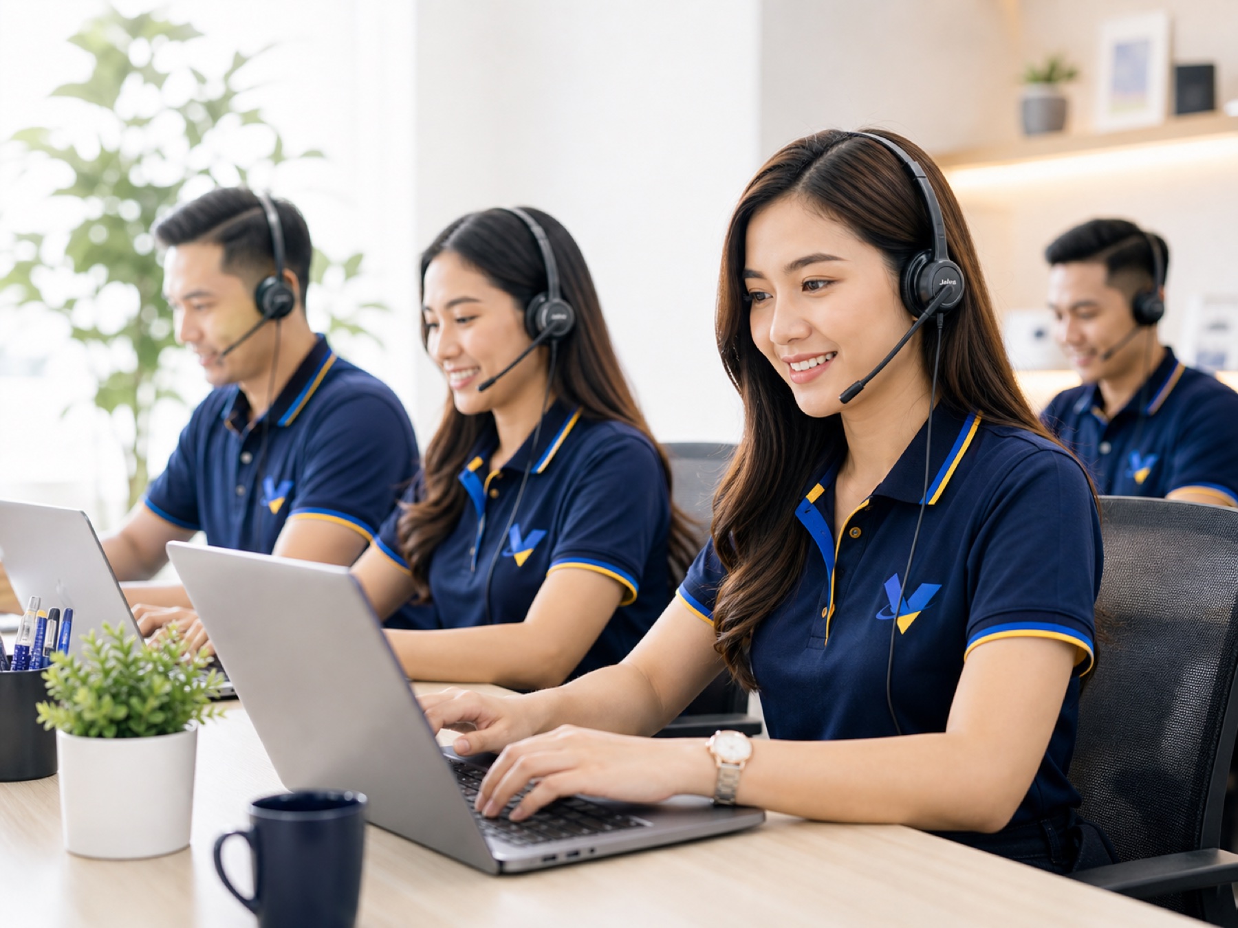 Filipino remote support team working on customer support and marketing tasks